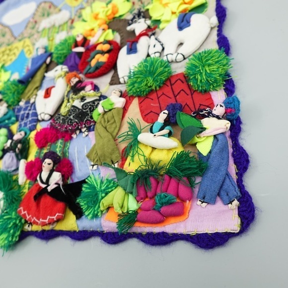 Vintage Peruvian Arpillera Wall Art 3D Textile Tapestry Handmade Pueblo Village - Picture 2 of 13